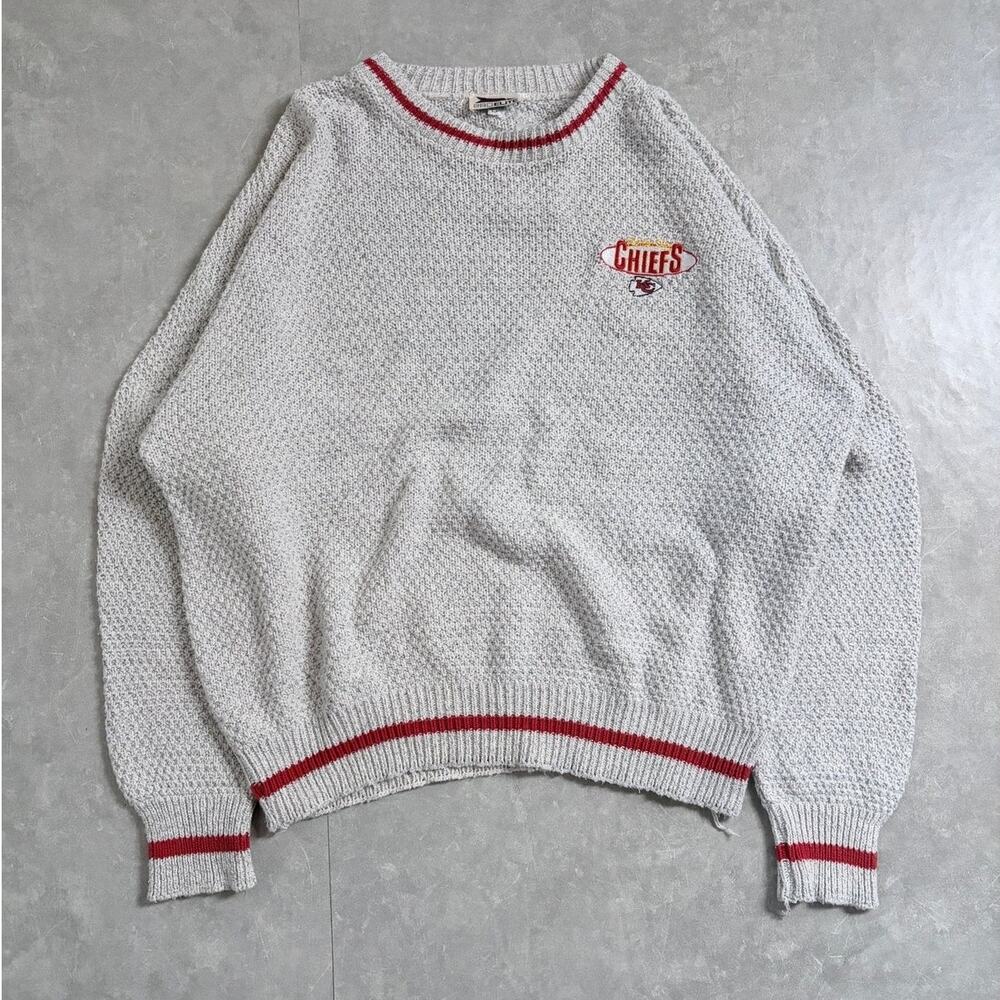 90s Vintage Kansas City Chiefs Grey Knit Sweater -XL